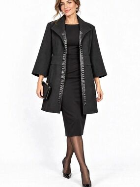 Samuel Dong Black Opera Jacket Satin Pleated Trim – Medium Like New